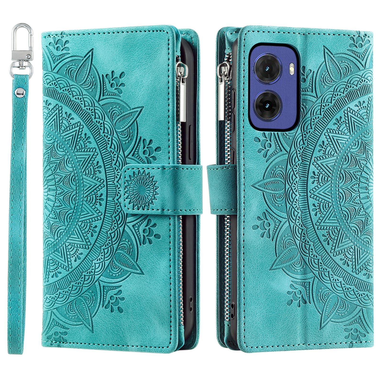 

For Motorola Moto G05 4G Wallet Case PU Leather Phone Cover Mandala Flower Pattern Mint Green