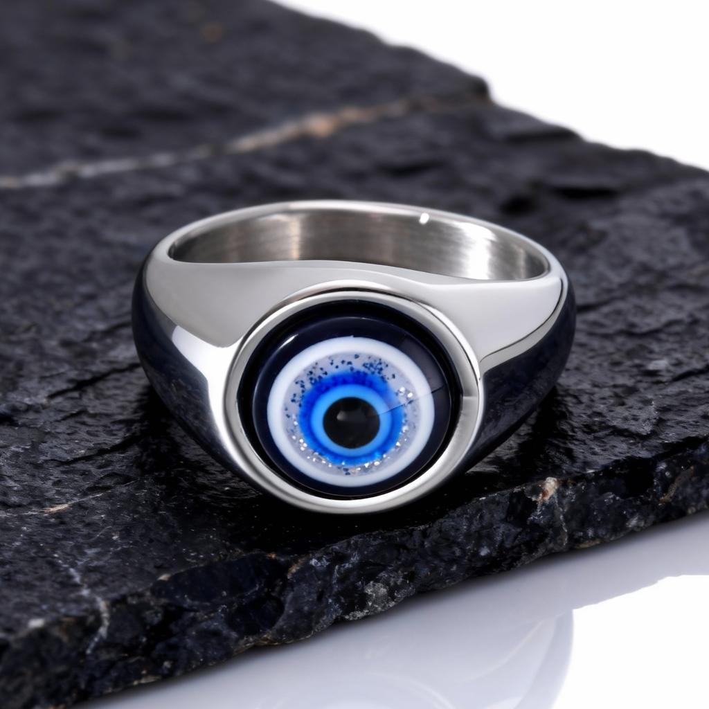 Hip Hop Evil Eye Ring for Men,Stainless Steel Blue Devil's Eye Signet Ring,Punk Eyeball Jewelry Gift