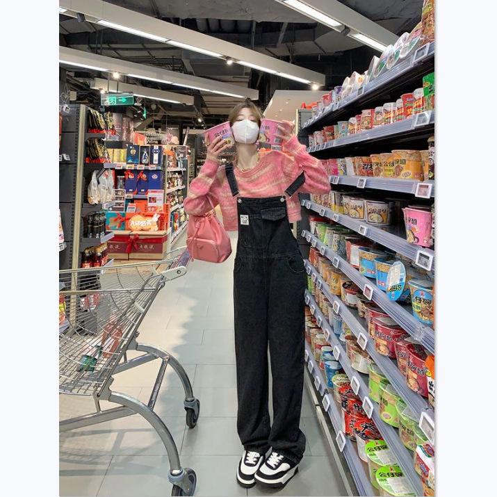 Women's Retro Purple High-Waist Denim Overalls - Slimming, Loose, Wide-Leg Jumpsuit for Spring & Summer