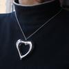 Stainless Steel Wide Big Hollow Heart Pendant Charm Rolo Chain 42mm Wide Heart Shape Necklace for Women Wedding Fashion Jewelry