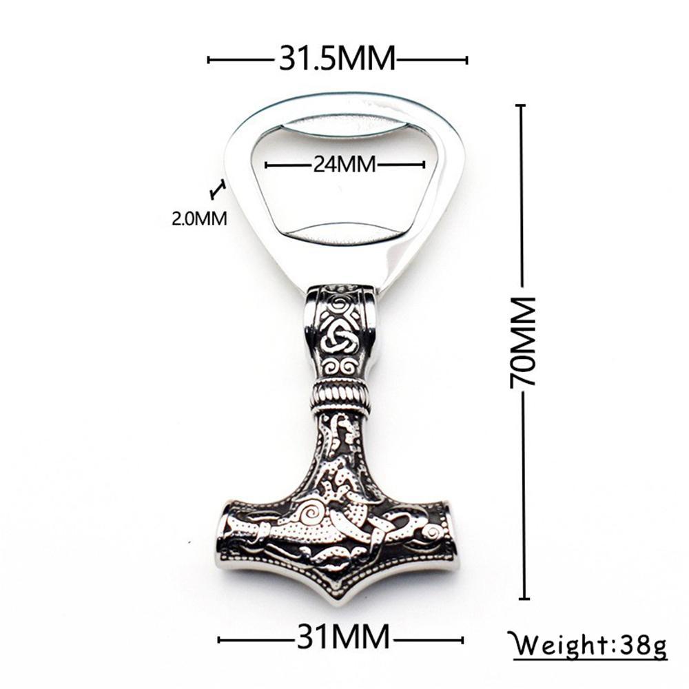 Vintage Viking Thor's Hammer Bottle Opener Stainless Steel Trendy Nordic Warhammer Corkscrew Cool Scandinavian Jewelry