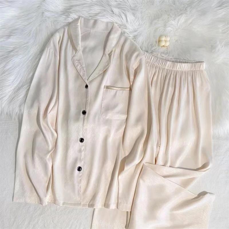 Einfarbiger eleganter Jacquard-Köper Damen-Pyjama Koreanischer einfacher Ins-Stil Lässige Nachtwäsche Mode Harajuku Homewear