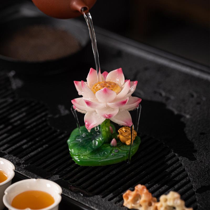 Color Changing Tea Pet Lotus Frog Figure Handmade Clay Ceramic Decor for Tea Table Office Desk Gift Zen Home Ornament