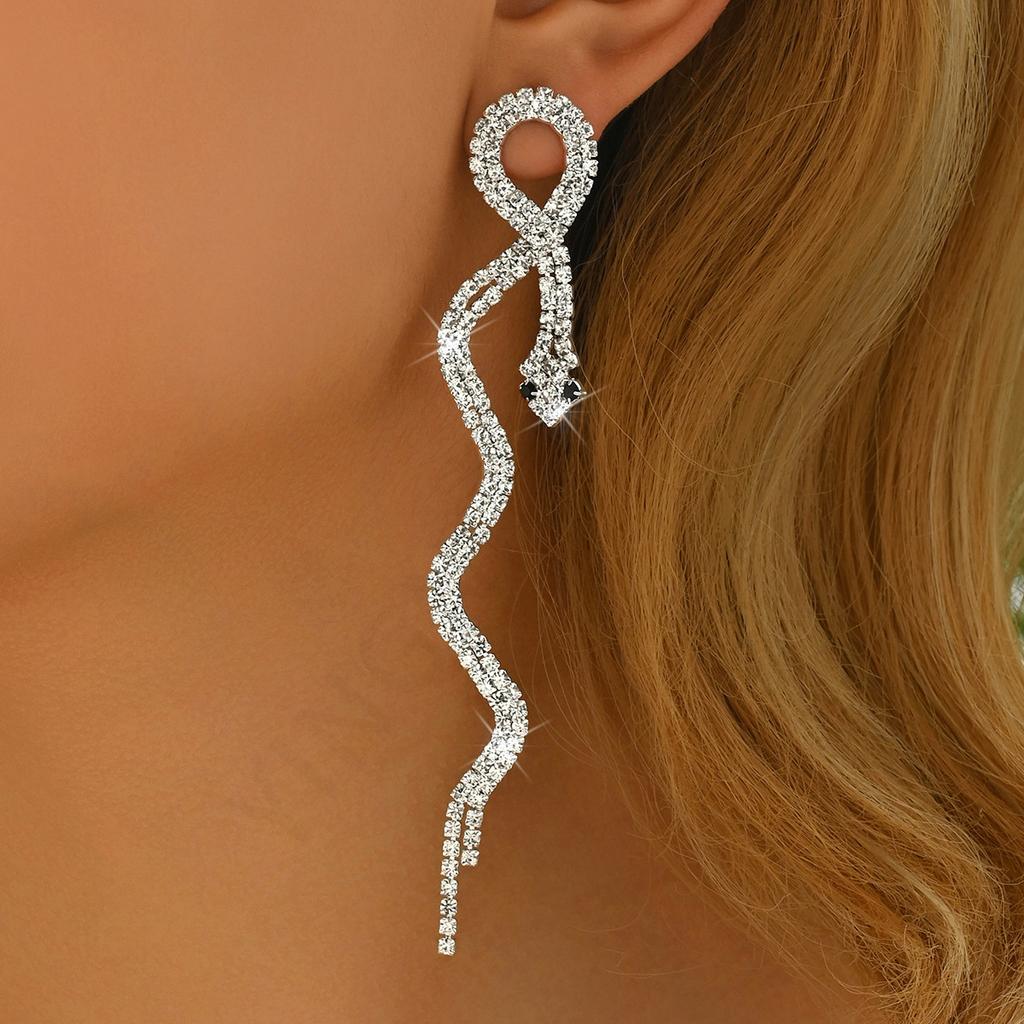 European and American exquisite fashion exaggerated long tassel sweet cool design rhinestone snake earrings earrings retail