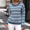Women's Fashion Casual Stripe Print Autumn Winter Long Sleeve O-Neck Sweaters
