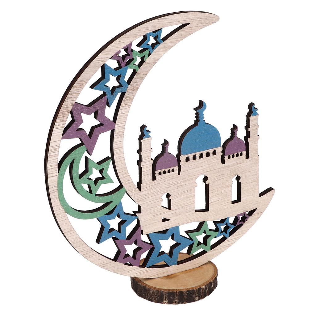 Wood Moon Ornaments Eid Mubarak Moon Decoration Enhances Festival Ambient for Home Restaurant CafeJM00454