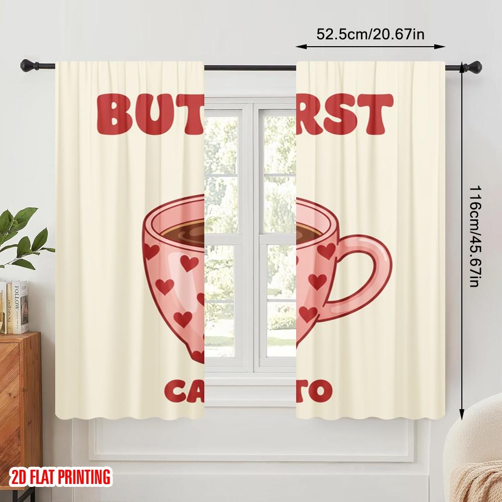 2pcs 2D flat printing Drapes But First Cafecito Hearts Polyester Without Electricity 0 Use for Holiday Family Portraits Party