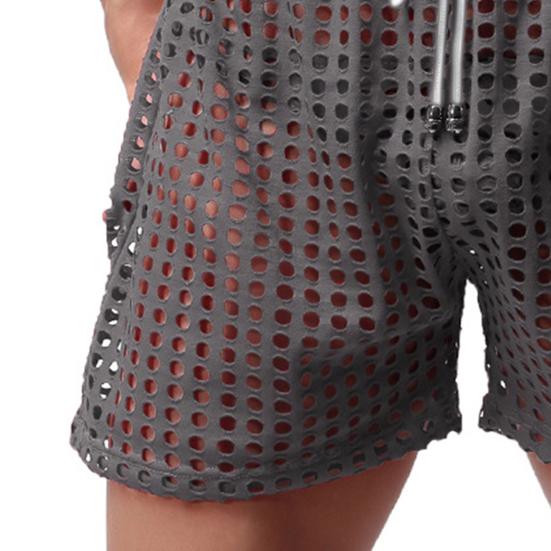 Men Boxers Solid Color Casual Drawstring Hollow Out Elastic Waist Men Briefs Sleeping
