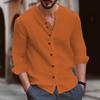 Men's Casual Stand Up Collar Solid Color Long Sleeved Shirt