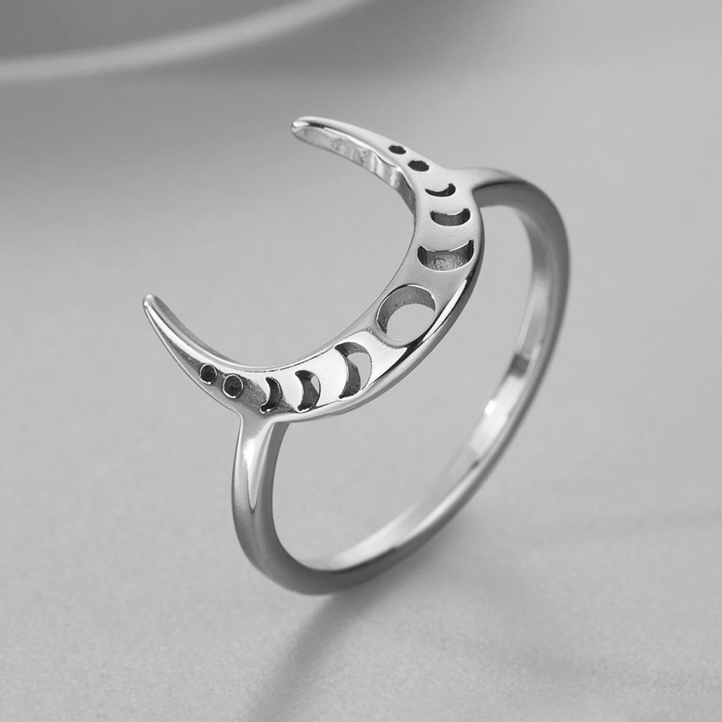 

kinitial simple cute moon phase ring delicate stainless steel moon ring celestial jewelry accessories Christmas gift 9 серебряный