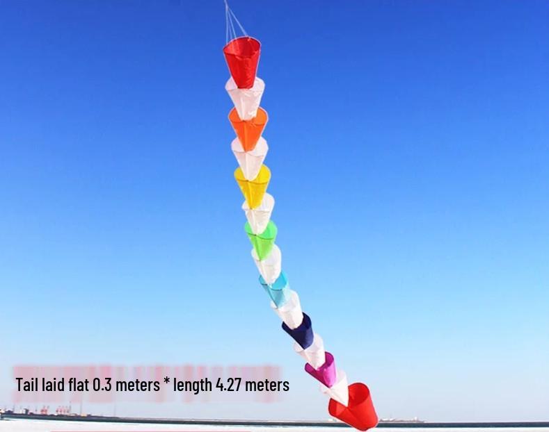 

Вэйфанский 3D конический воздушный змей с красочным конфети-хвостом (Красный, Белый, Синий)