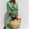 A New Women's Five-sleeved Striped Cardigan with A Lapel Shirt Dress