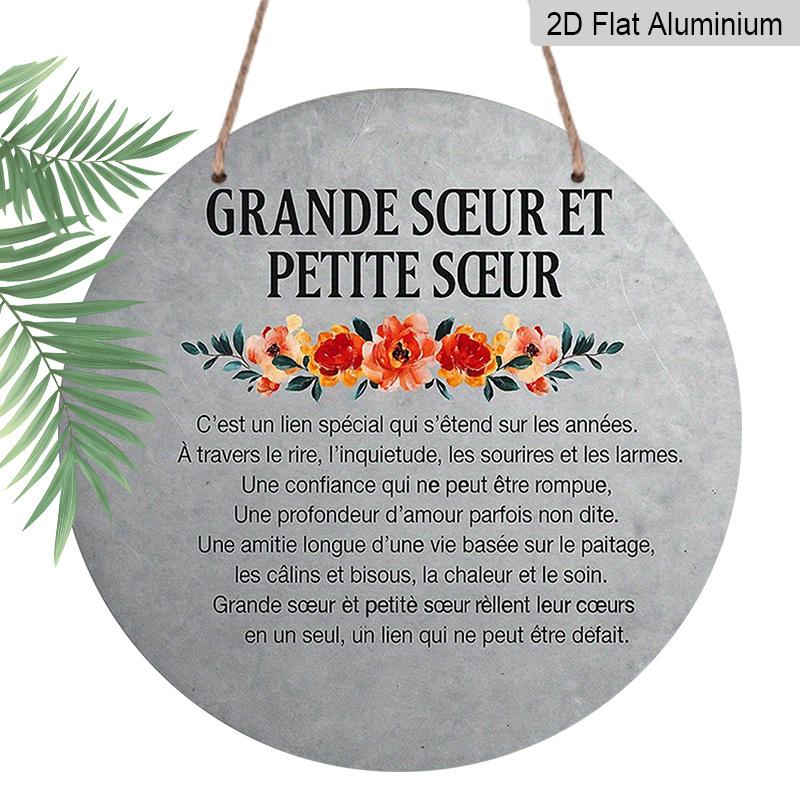 

2D Flat, 1pc 7.87x7.87 Inch Round French Aluminum Sign, Vintage Decorative Plaque Featuring Sisterhood Theme, Family Warmth Decorative Plaque 1pc