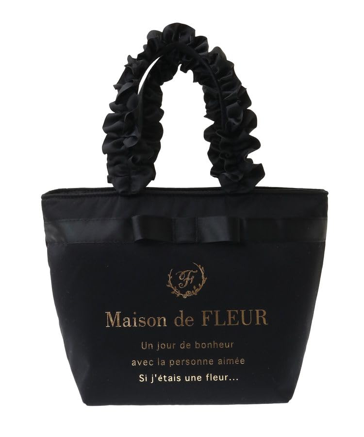 Maison De Fleur Tote Brand Logo Frill Handle Tote S Black Bag, Bag, Women's,
