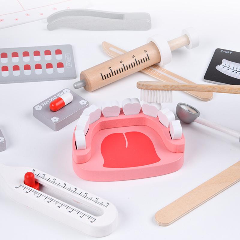 Giocattoli Educativi da Dottore in Legno per Bambini Set di Medicina per la Simulazione di Visita Dentistica Giochi di Ruolo