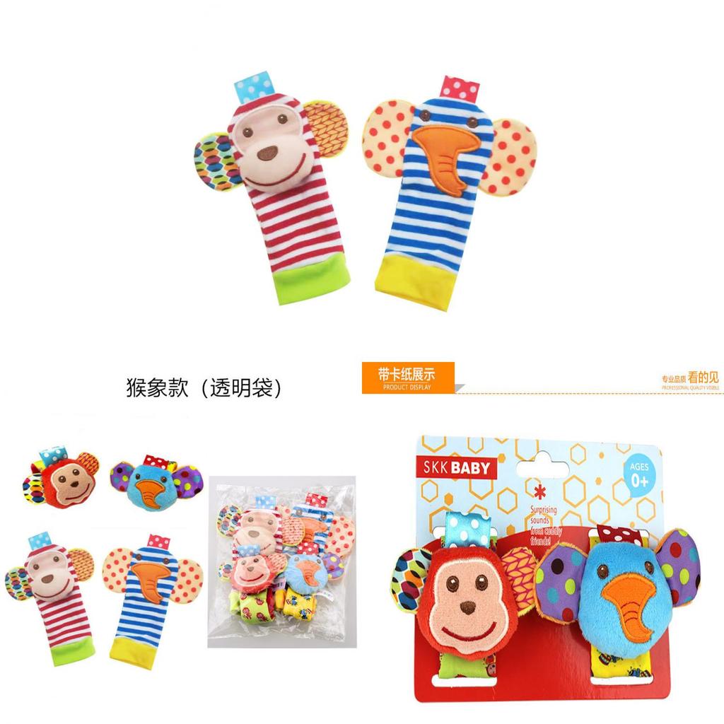 Baby Elephant Monkey Wrist Rattle Toy With Soft Fabric Material For Early Education And Sensory Development