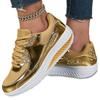 Women's Gold Patent Leather Sneakers Luxurious Casual Breathable Comfortable Running Shoes