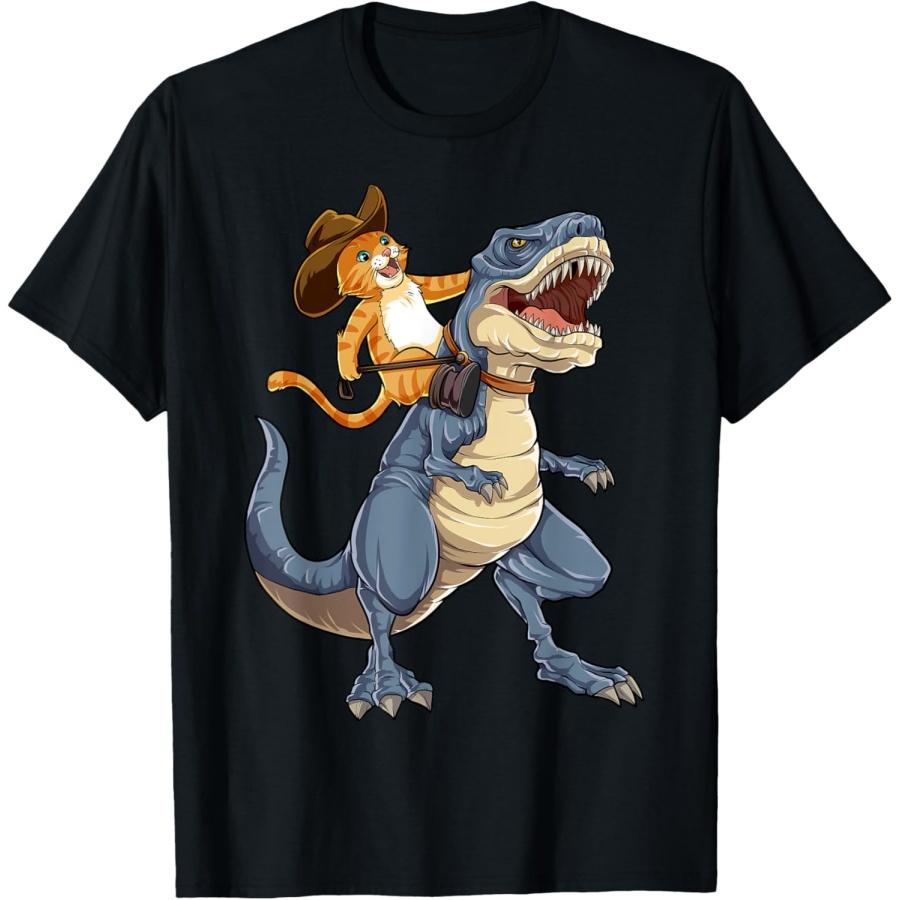 

Feline Pawsitive Cat Co Kids Unisex Cat Riding Dinosaur T Rex Funny Purrassic Kitty Kitten Lover T-Shirt XXXXXL чорний