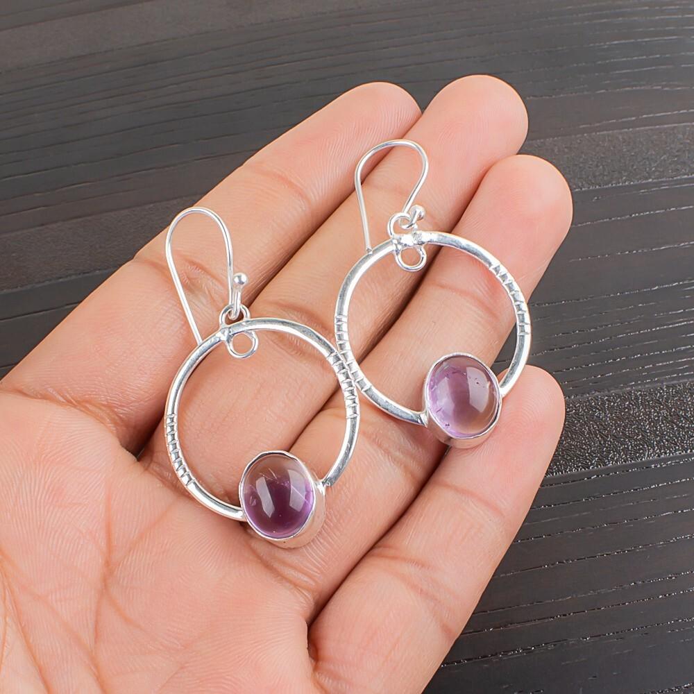 Natural Ametrine Gemstone 925 Sterling Silver Handcrafted Jewelry Earrings 1.37" EE-67-39