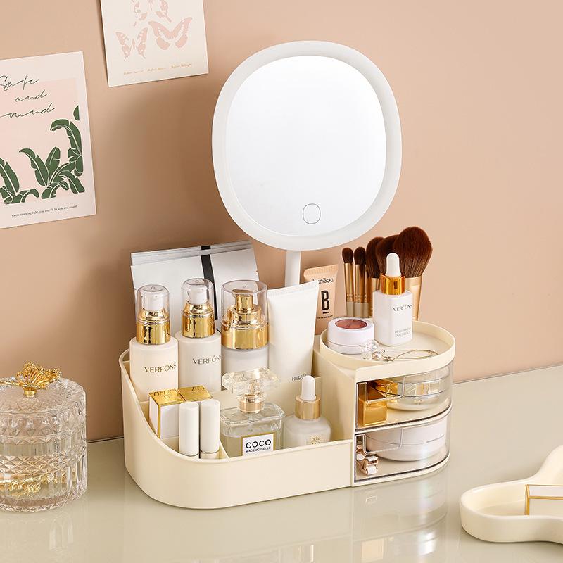 Drawer-Style Makeup Storage Box with Mirror and Skincare Organizer for Lipsticks