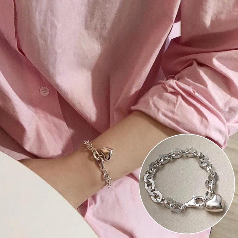 Korean Style S925 Silver Plated Rainbow Bead Heart Bear Bracelet - Women's Fashion Jewelry