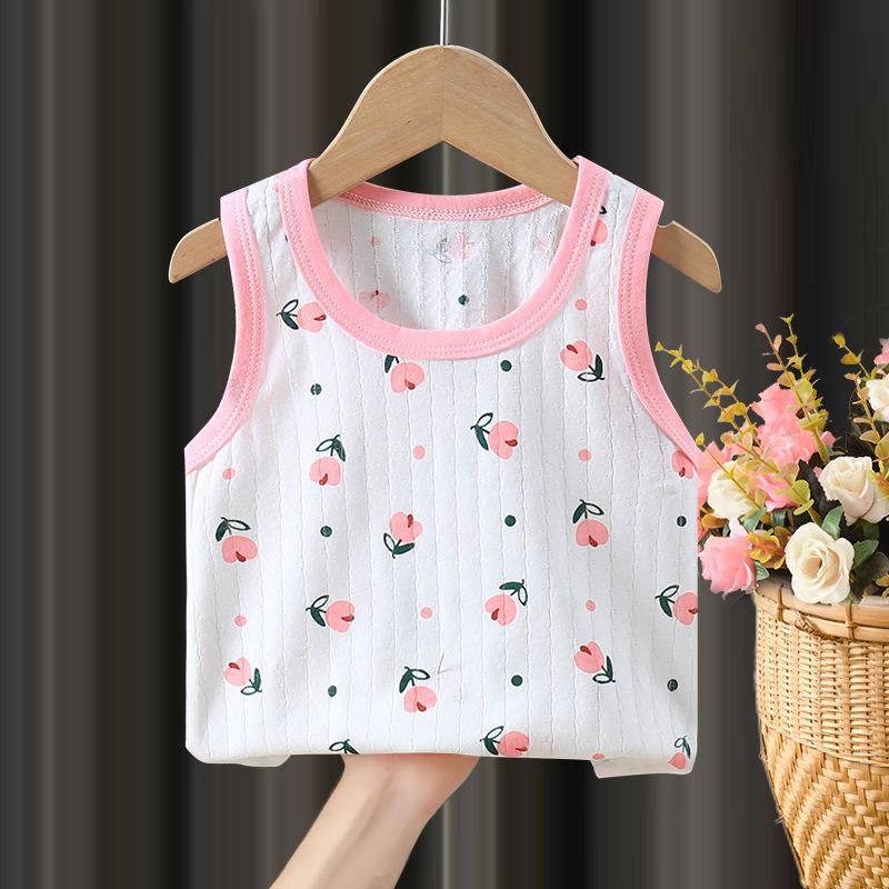 Children's Pure Cotton Vest Cartoon Girls' Summer Thin Suspender Boys' Pure Cotton Vest Baby Sleeveless Backing Vest