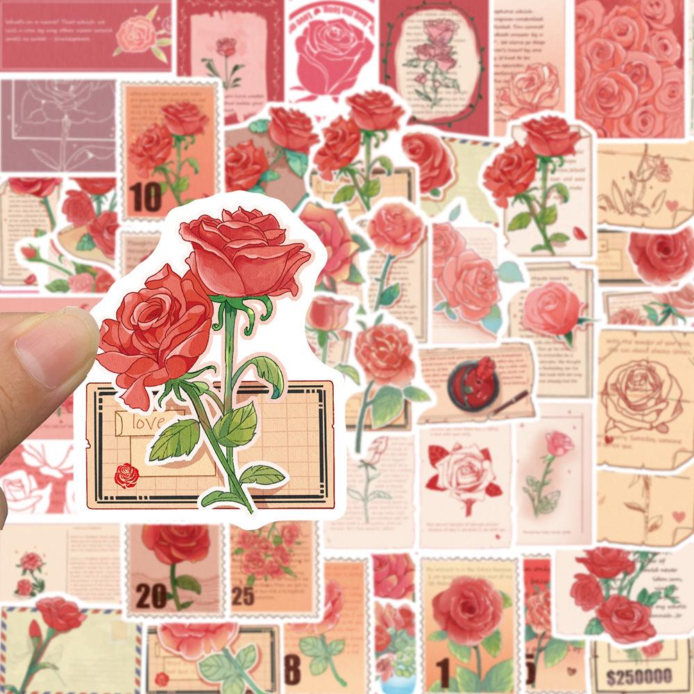 10/30/50pcs Cute Cartoon Red Rose Letter Stickers Vintage Aesthetic Graffiti Decals DIY Luggage Helmet Phone Sticker Decoration