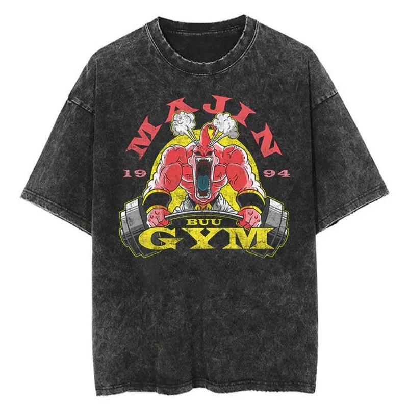 Hip Hop Streetwear Pánské Prané Tričko Dragon Ball Anime Grafické Nadměrné Tričko Léto Krátký Rukáv Bavlněné Tričko Vintage Top