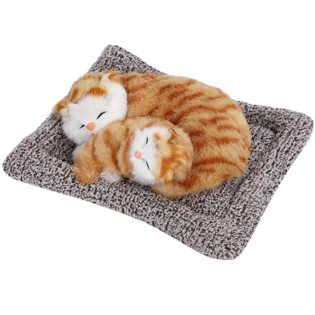 TASINO Cat Figurine Plush Lifelike Kitten Car and Child Toy, Realistic, Cute, Model, (Parent (Brown Tabby))