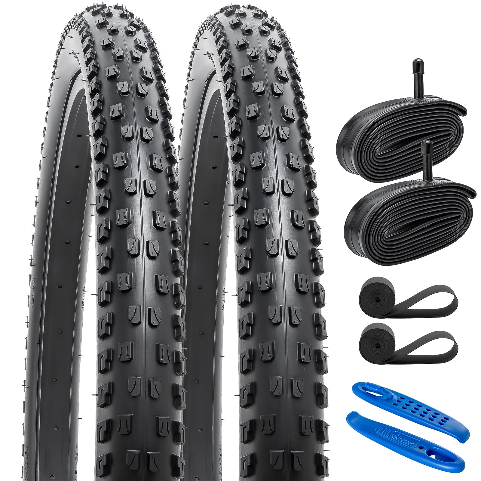 

YunSCM Set of 2, 29x2.10 Tires, 54-622 Bicycle Tires + 28/29x1.75/2.40 Tubes with 32mm American Valves, Rim Tape, and Tire Levers, Y-2115