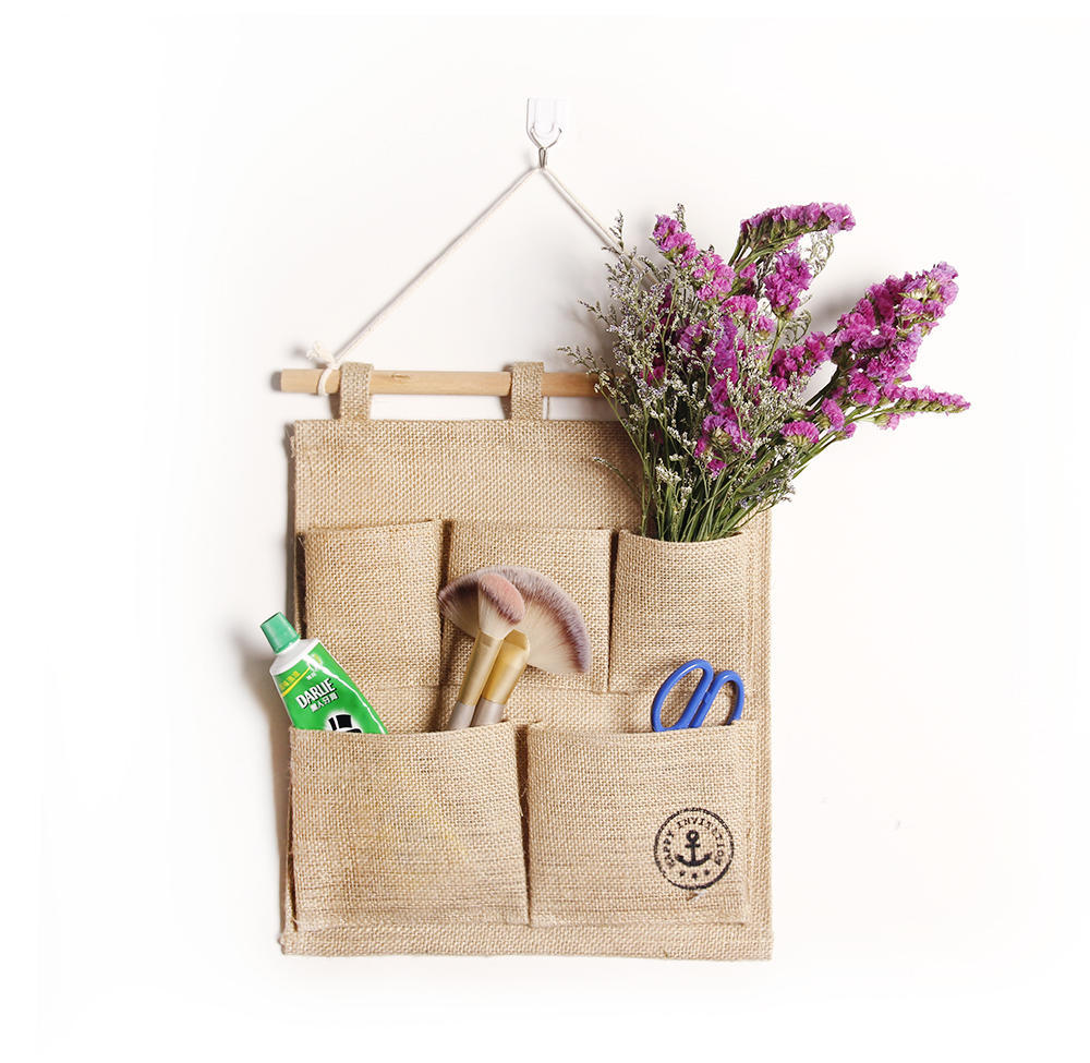 homecube linen cotton fabric wall door cloth hanging storage bolsa case 5 pocket home organizer