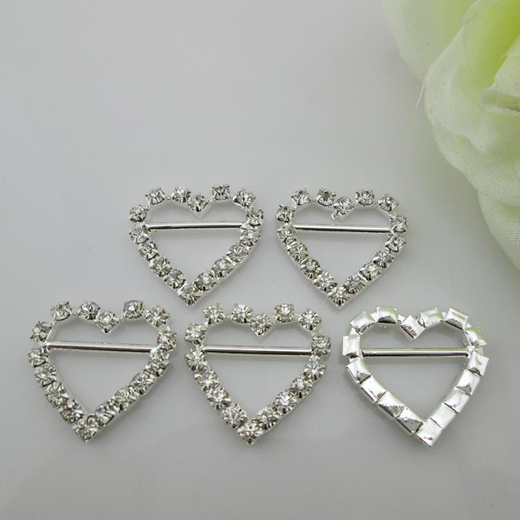 10pcs Heart Buckle with Horizontal Bar for Invitation Ribbon Slider 15mm