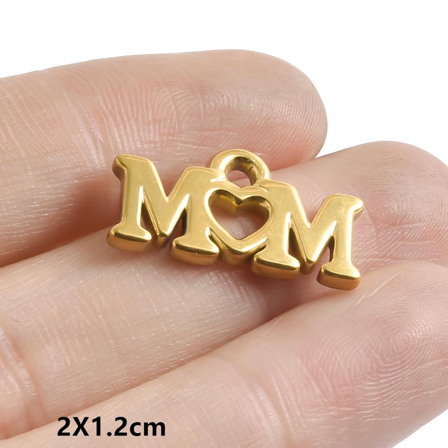 5pcs Love Mom Child Charm Heart Stainless Steel Pendants For Jewelry Making Supplies Mother's Day Rhinestone DIY Materials Craft