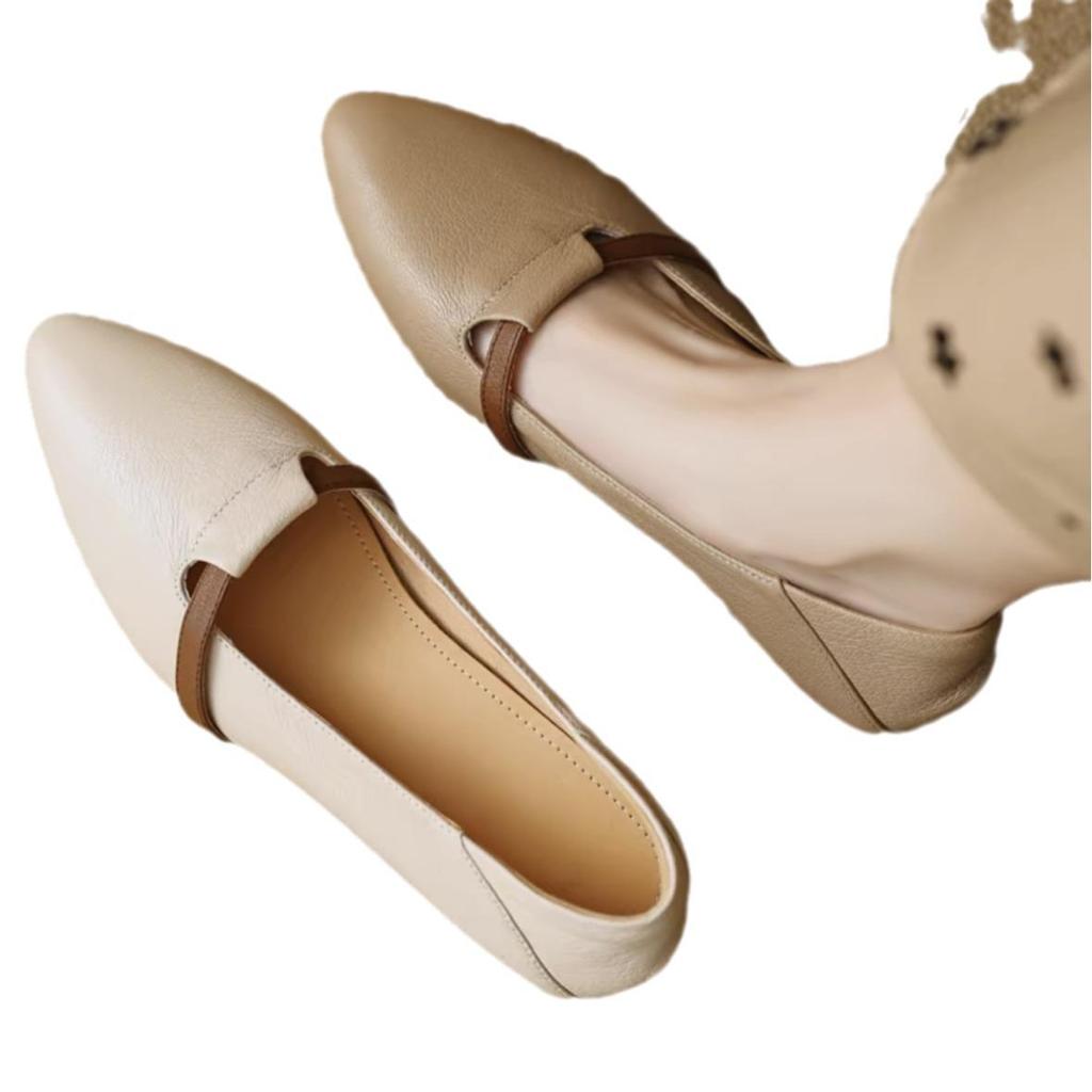 Almond Toe Colorblock Backless Loafers: 3cm French Sheepskin Low Heel Leather Shoes for Women 2025