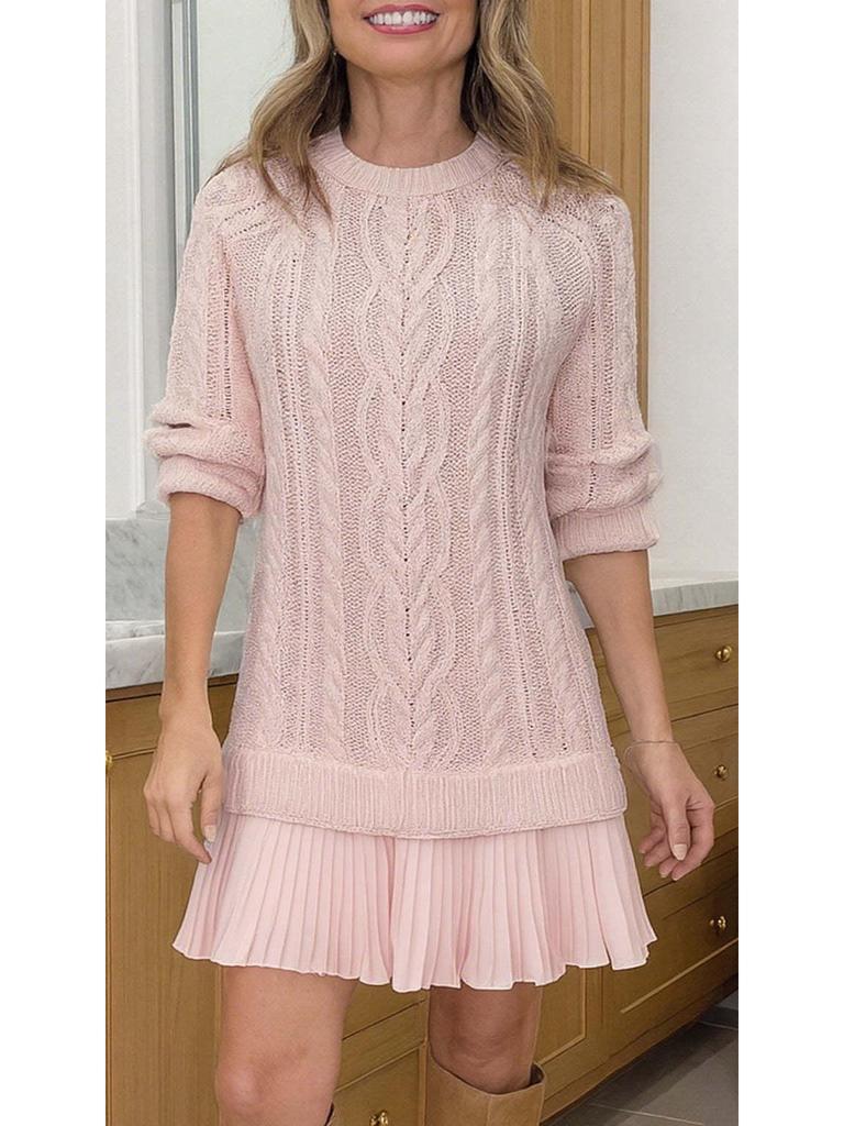 2025 Women's Sweet Cable Knit Chiffon Patchwork Mini Dress