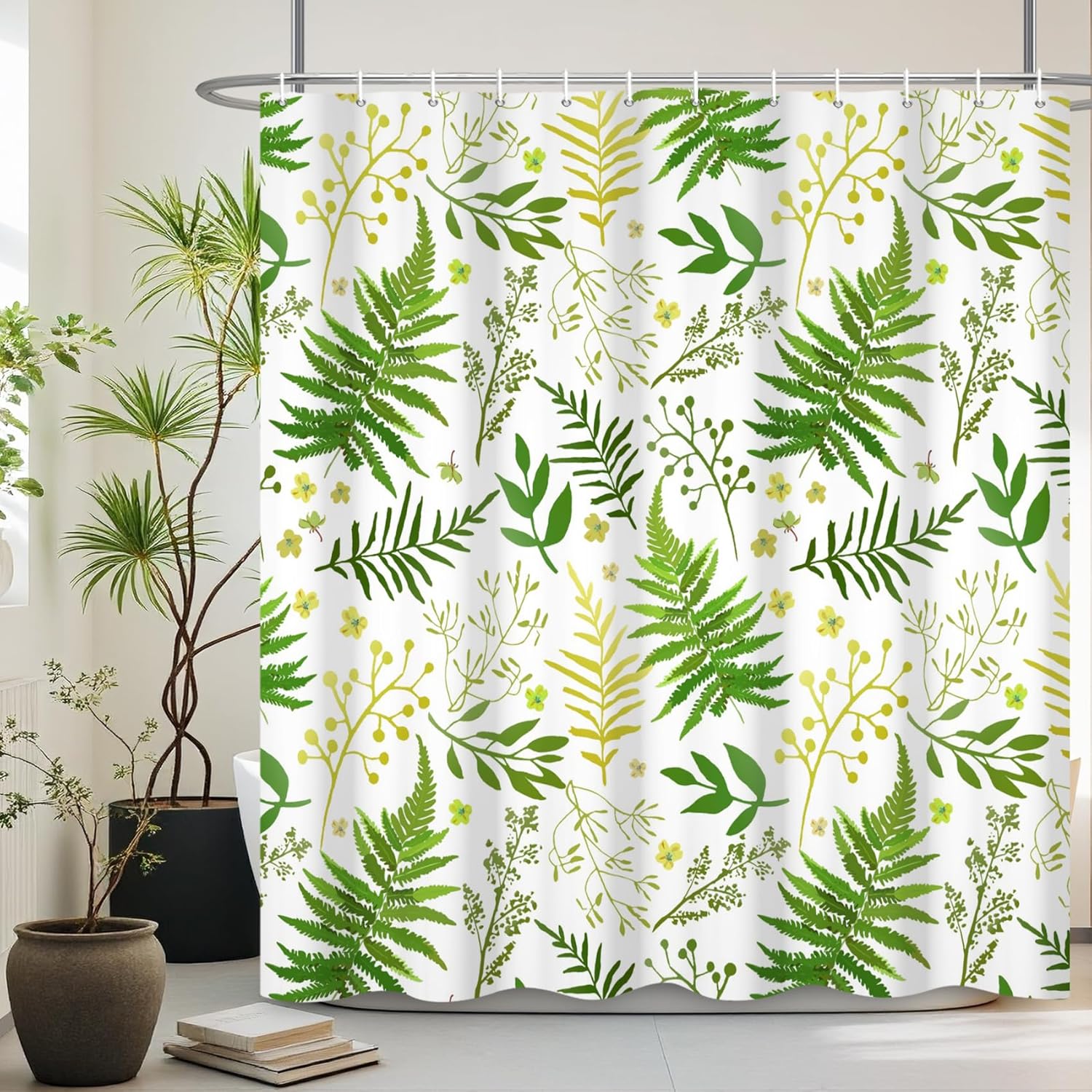 

Vintage Fern Leaves Shower Curtain Plant Theme Wildflower Floral Bathroom Curtain Waterproof Nature Grass Plants Shower W60H190(CM)-1 Pcs