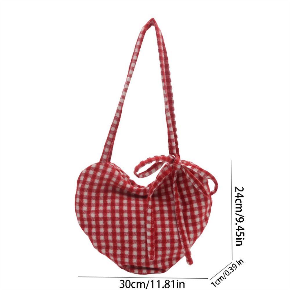 Printed Red Plaid Tote Bag Cloth Women's Handbag Fashion Heart Shoulder Bag  Female