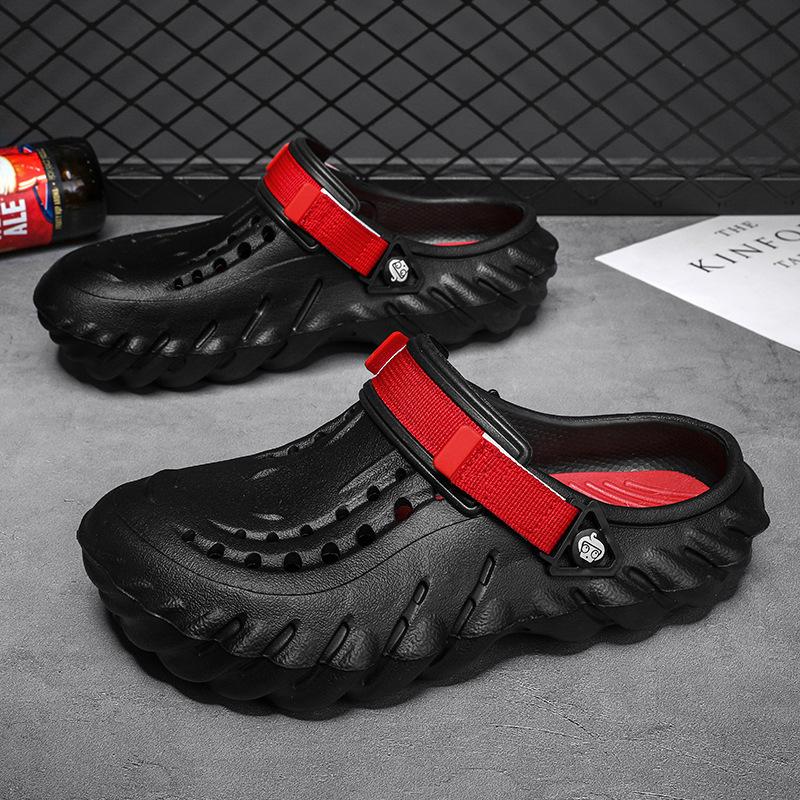 

2024 новые мужские тапочки весна-лето наступая на дерьмо сандалии мода повседневная сумка голова отверстие обувь уличные домашние сандалии 45 чёрный