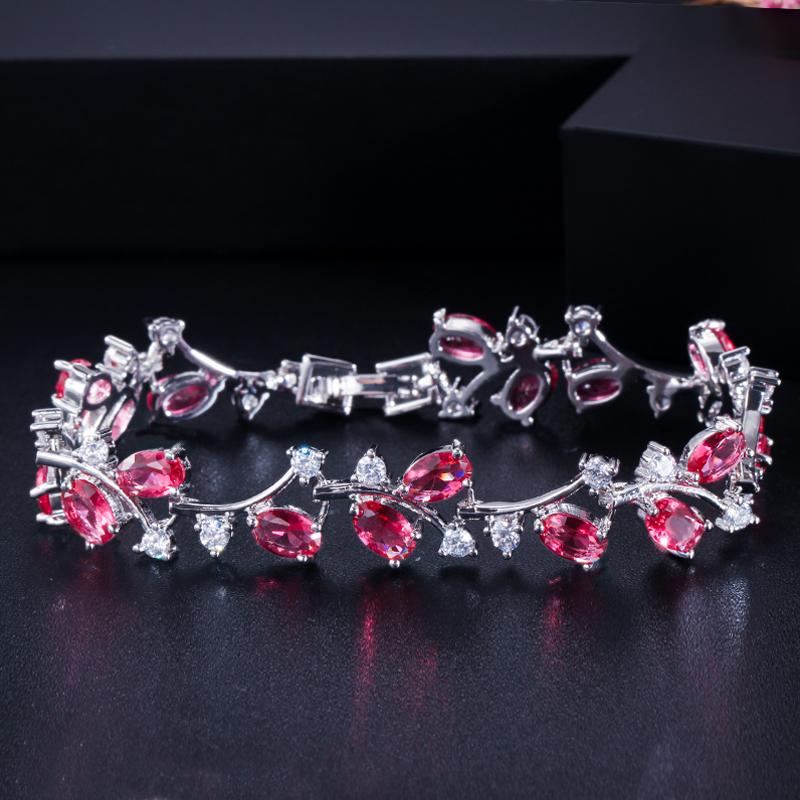 WWJ Elegant Leaf Silver Color Zirconia Tennis Bracelets Bangle