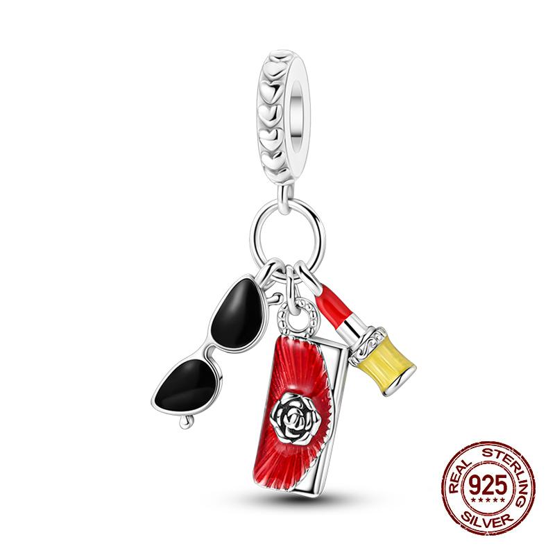 100% Copper Strawberry Lipstick Ladybird China Red Charms Beads Fitoriginal Bracelets For Women Diy Jewellery