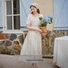 XIANYING Lyocell Embroidered Round Neck Puff Sleeve Dress