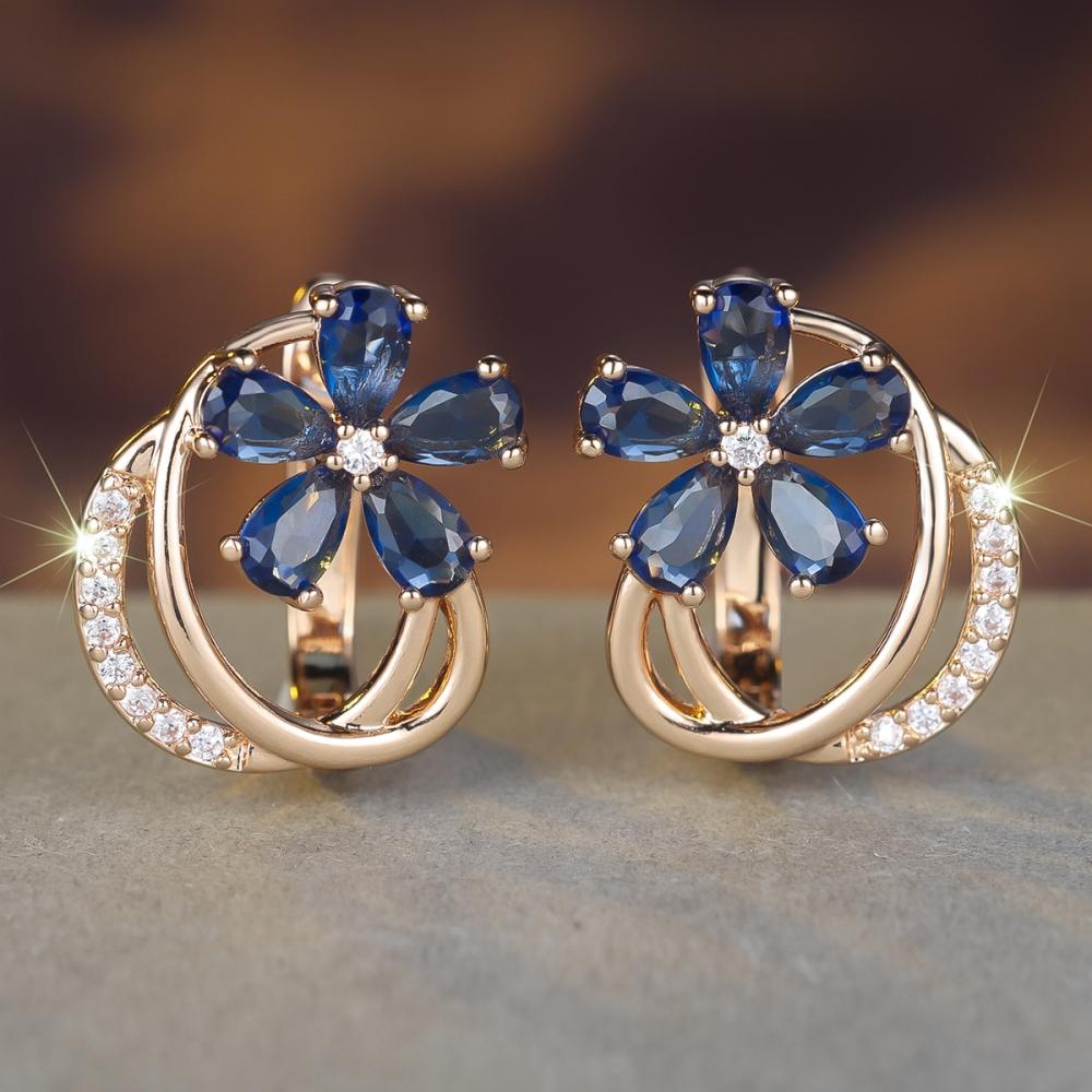 

Винтажные синие серьги-цветы с кубическим цирконием для женщин, роскошные золотистые свадебные серьги, ювелирные украшения для вечеринки королевский синий