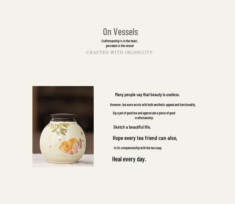 Ceramic Wood Ash Tea Caddy: Moisture-Proof, Fresh-Keeping Storage Jar for Goldfish Design