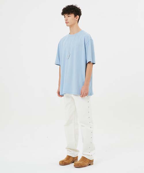 MOONSUN Essential_Unisex Argyle Hole Sleeve T-Shirt [Sky Blue]
