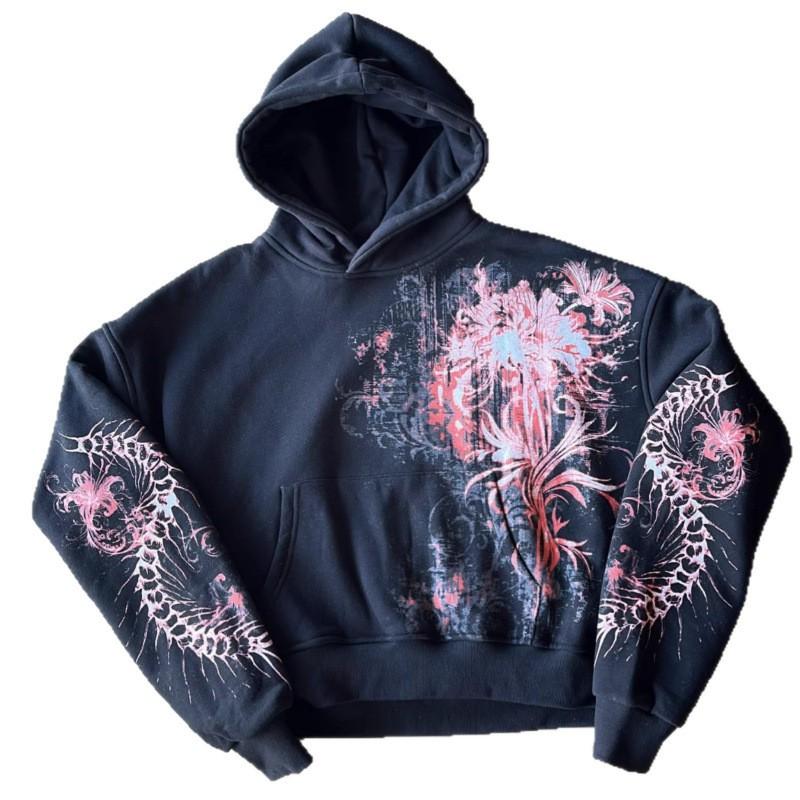 Oversized Hooded Sweatshirt With Anime Print Streetwear Y2K Style Long Sleeve Pullover Women