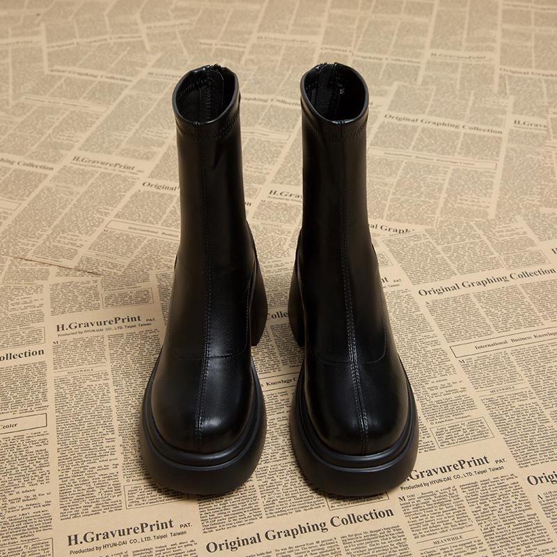 

Thick-soled high-heeled Martin boots children s 2025 new thick-heeled short boots women s spring and autumn single boots feeling Korean small ankle bo 35