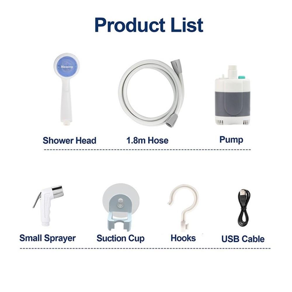 New 2200mAh Portable Shower Rechargeable Long-Lasting Camp Shower Pump Universal Camping Shower for Hiking Traveling RV