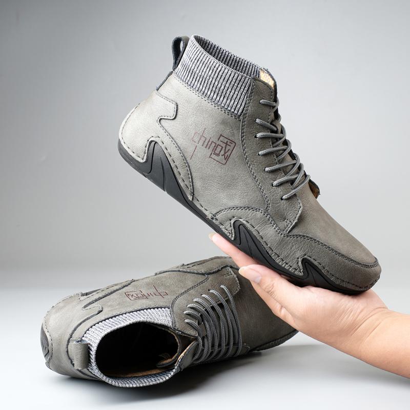 Mens Handmade Leather Casual Shoes Original Design Male Work Office Driving Sneakers Outdoor Waterproof High Top Luxury Footwear