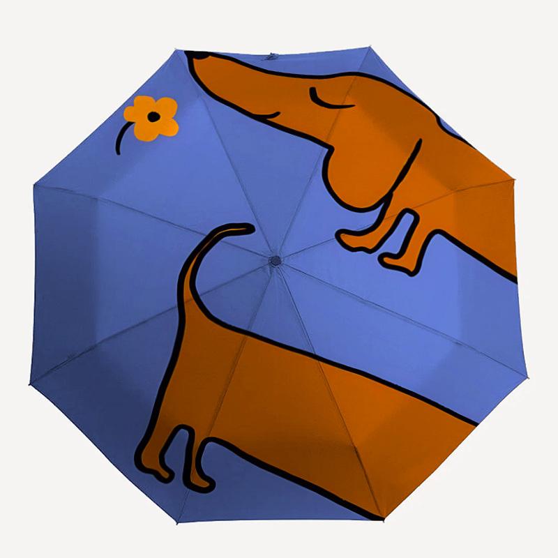 

1pc Dachshund Flower Umbrella - Auto Open/Close Folding Umbrella with Reinforced 8-Rib Frame, Portable 3-Fold Compact Umbrella, Christmas
