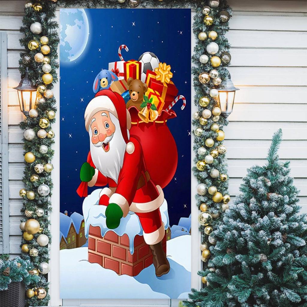 Christmas Door Decoration Festival Party Background Decoration Santa Decoration Tapestry